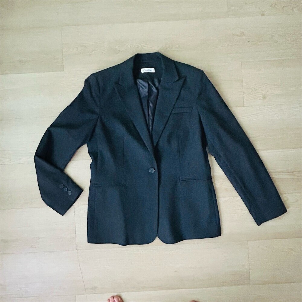 Calvin Klein Blazer Jacket Womens Size M Navy Blue One-Button Notch Lapel - Picture 6 of 8